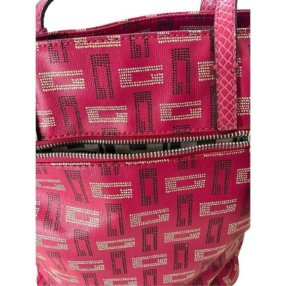 Guess Womens Monogram Signature Shoulder Bag Purse Pink Zippered Pockets New - Picture 7 of 16